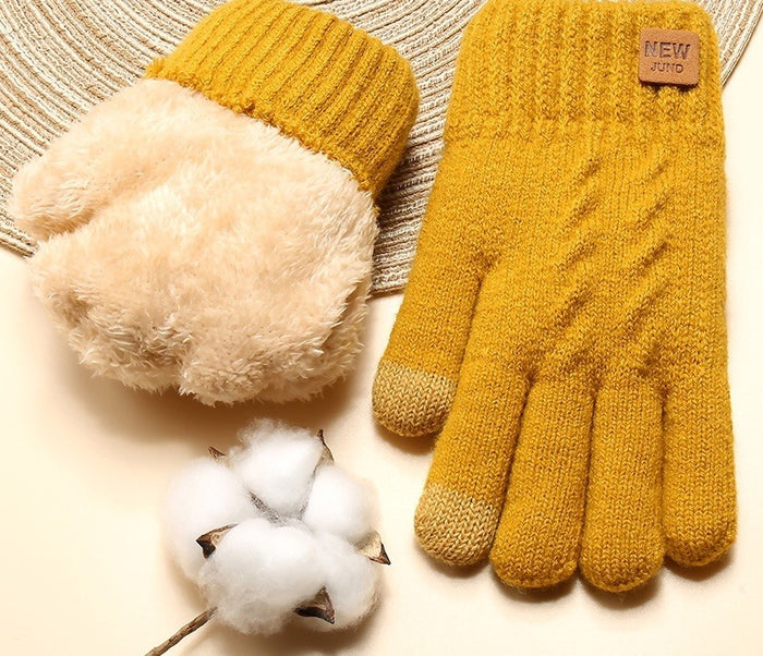 Warmteparadijs Kabelgebreide handschoenen met dubbele pluchevoering