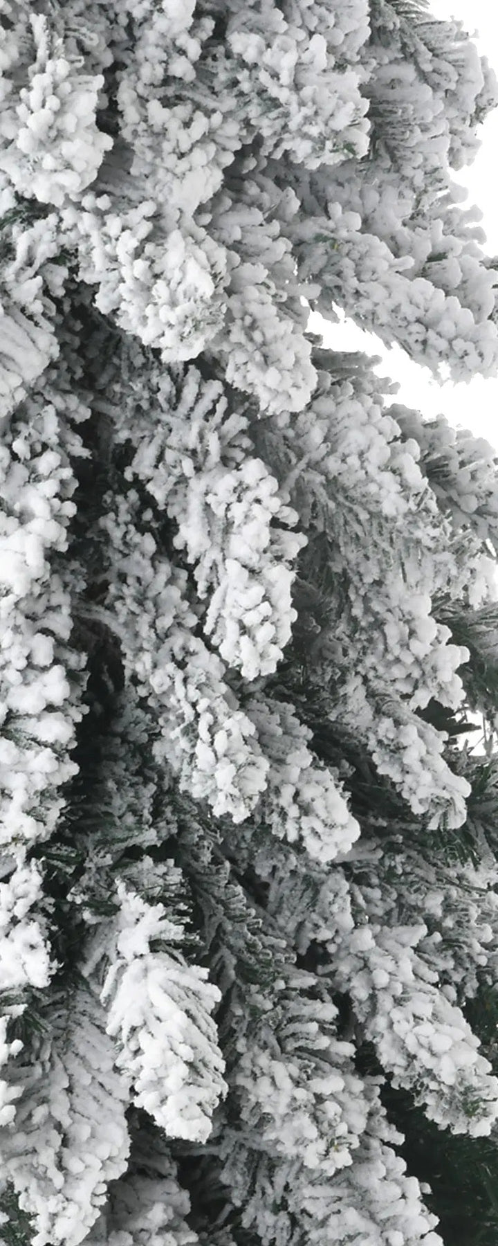 Smalle besneeuwde kerstboom met kleurlichtjes