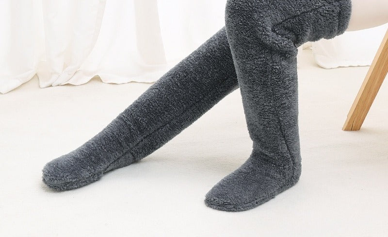 Pluche overknee beenwarmers met trekkoord
