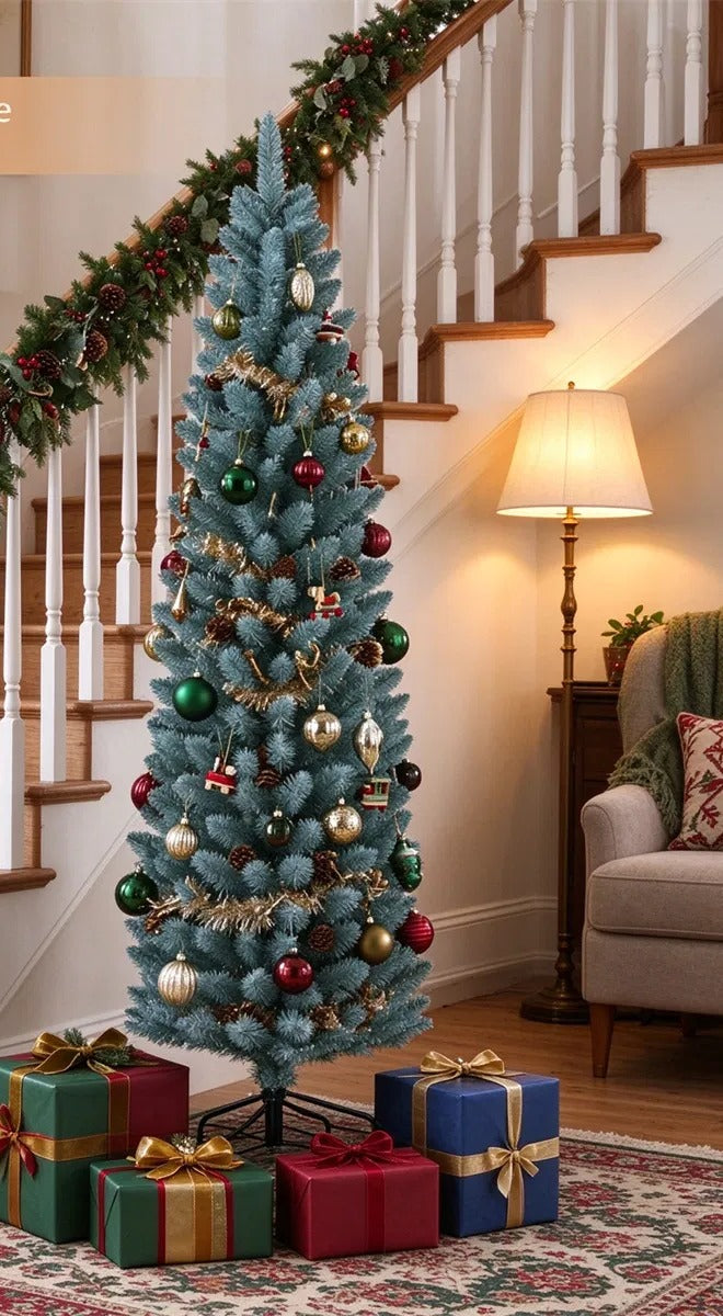 Smalle kleine berijpte kerstboom
