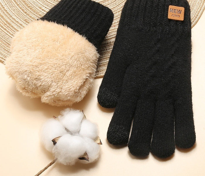 Warmteparadijs Kabelgebreide handschoenen met dubbele pluchevoering