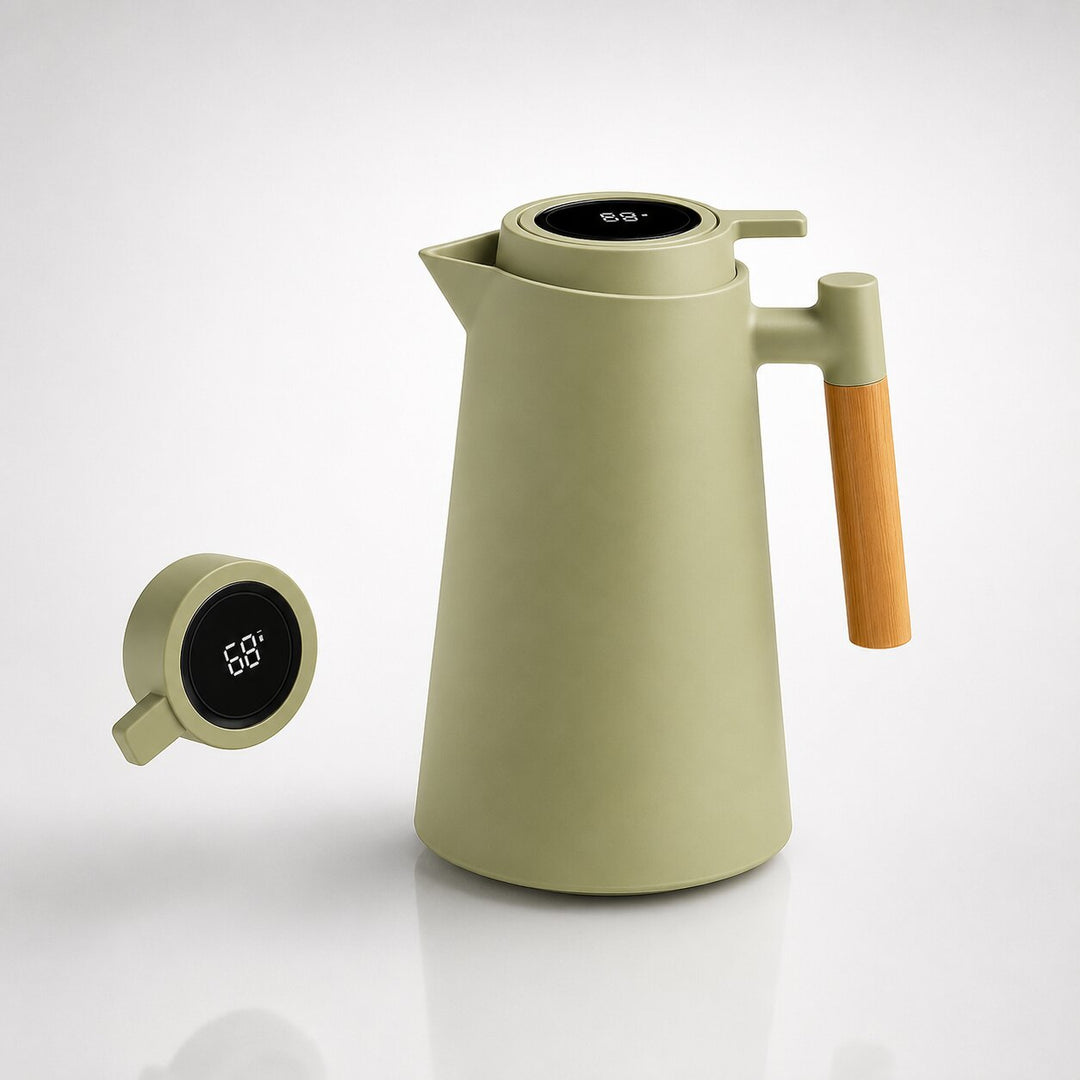 Warmteparadijs™ Thermoskan 1 liter met temperatuurdisplay in de dop en lekvrije tuit