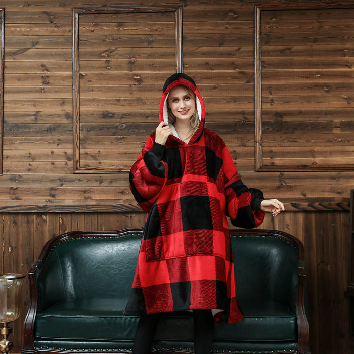 Warmteparadijs Draagbare deken hoodie met vrolijke print, dubbellaags flanel