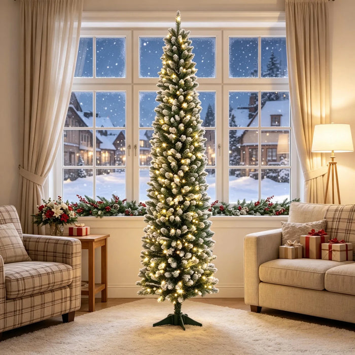 Warmteparadijs Smalle kerstboom 213 cm met witte puntjes en 220 leds