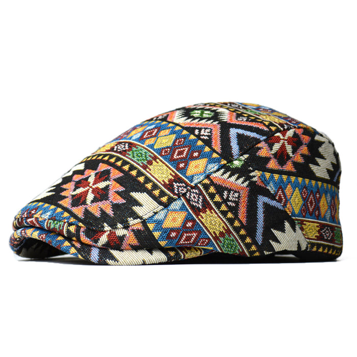 Warmteparadijs Flatcap met kleurrijk etnisch jacquardpatroon