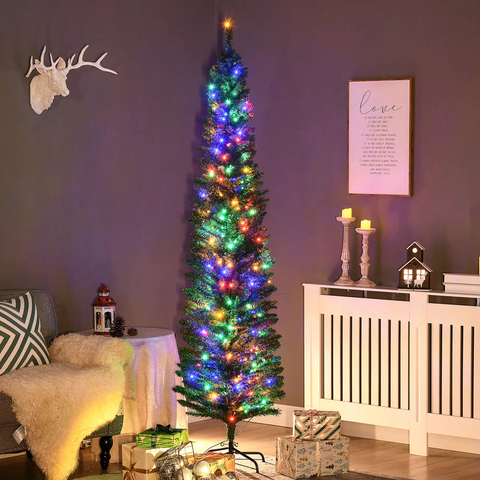 Warmteparadijs Groene smalle kerstboom 213 cm met gekleurde leds