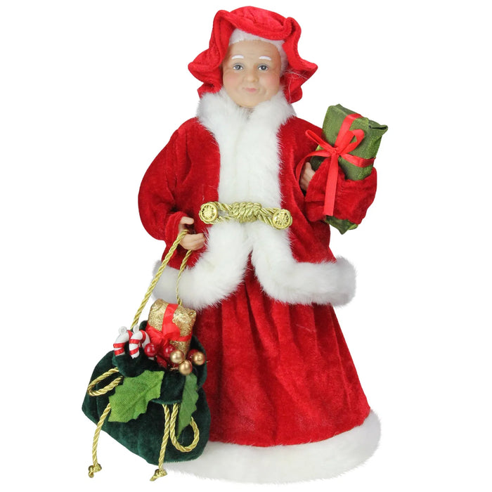 Warmteparadijs Kerstvrouw-beeldje 30 cm met cadeau en kerstzak