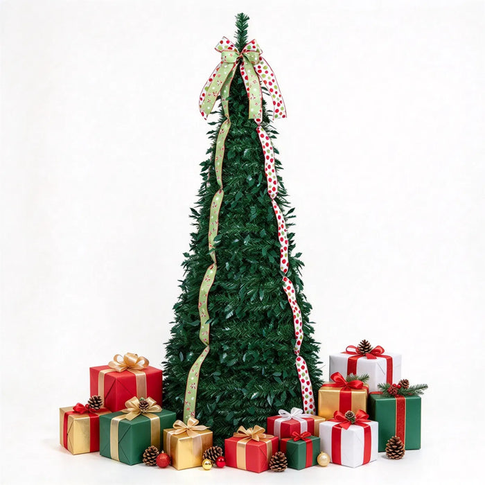 Warmteparadijs Pop-up kerstboom 183 cm met linten en topstrik