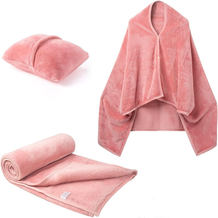 Warmteparadijs Fleece deken 3-in-1: omslagdoek, plaid en reiskussen