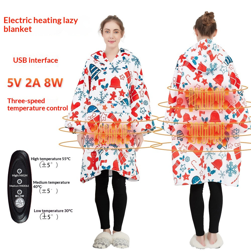 Verwarmde hoodie deken met USB – sherpa met grote warmtezone