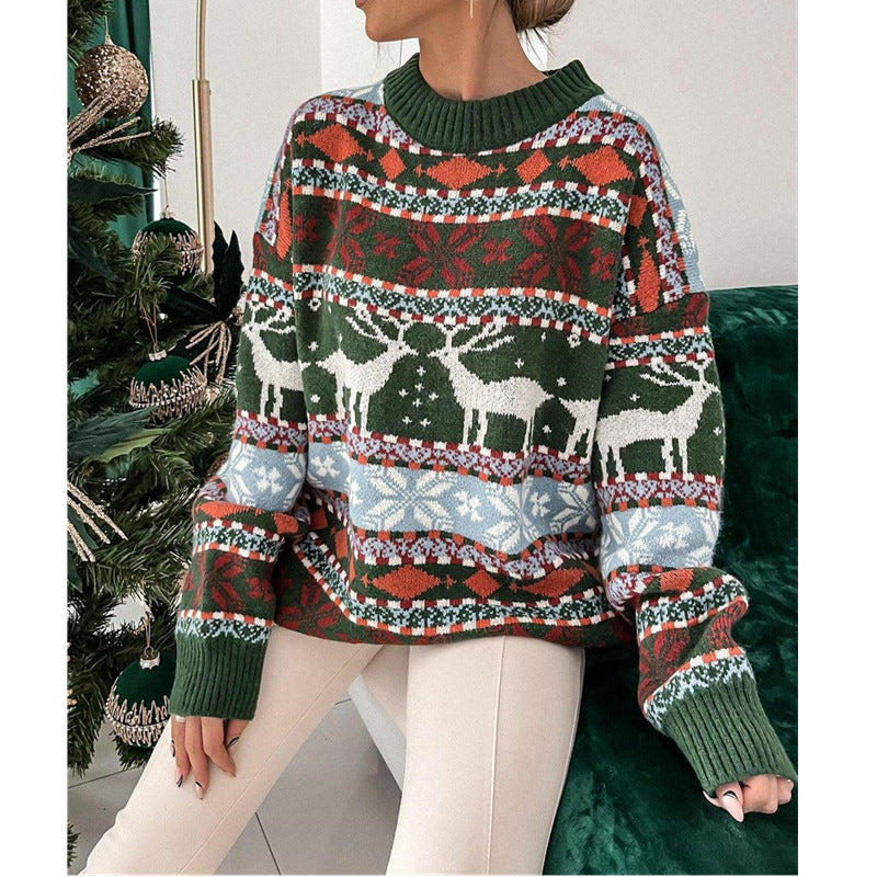 Dames gebreide trui met ronde hals en jacquard kerstmotief