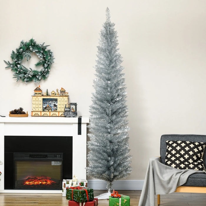 Warmteparadijs Zilveren smalle kunstkerstboom 210 cm zonder verlichting