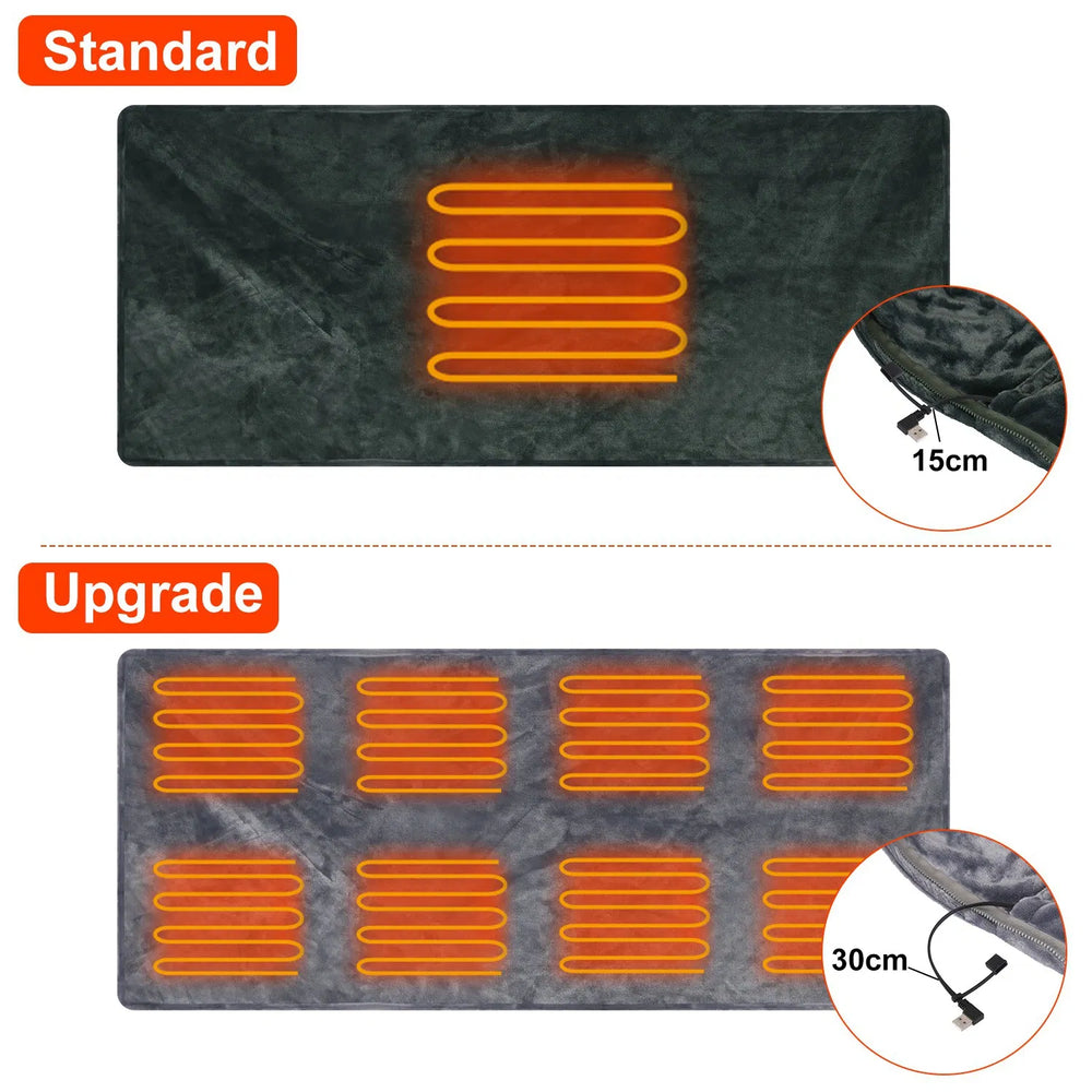 USB verwarmde deken met rits en drie warmtestanden, grijs