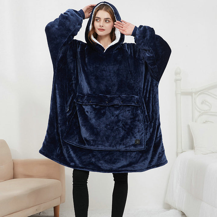 Verwarmde hoodie deken met USB – sherpa met grote warmtezone