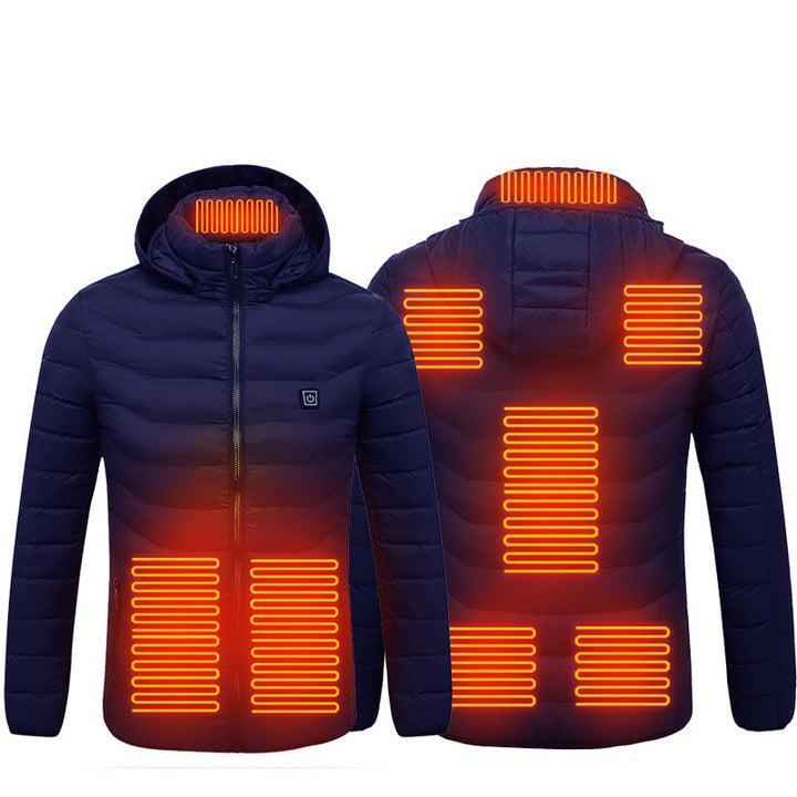 Verwarmde jas met USB en tot 9 warmtezones, licht en winddicht