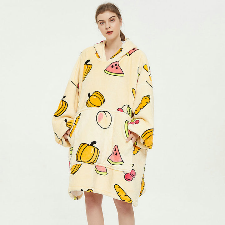 Hoodie deken met vrolijke print, zacht flanel en oversized