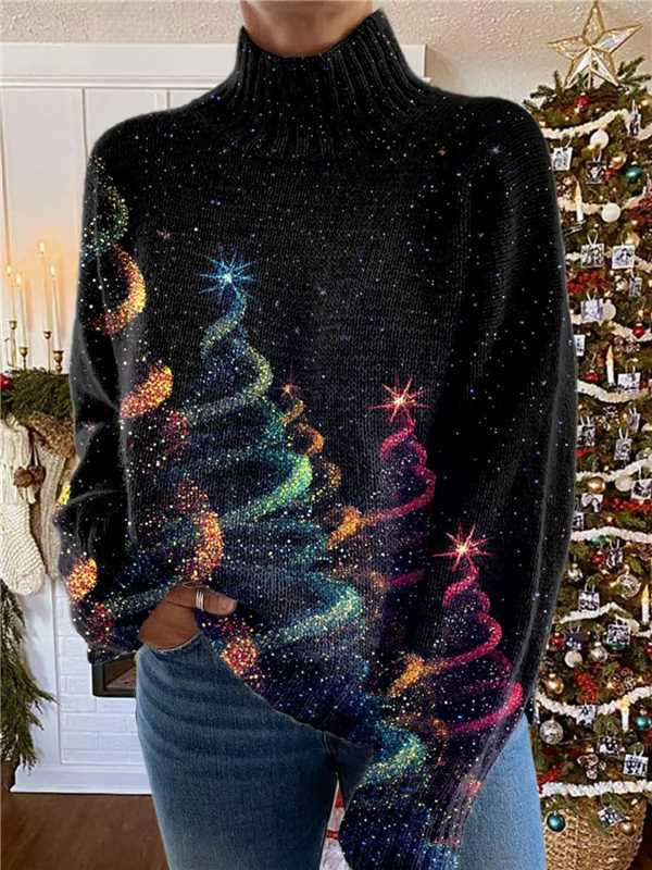 Warmteparadijs Losse coltrui met print, van bloemen tot kerstboom