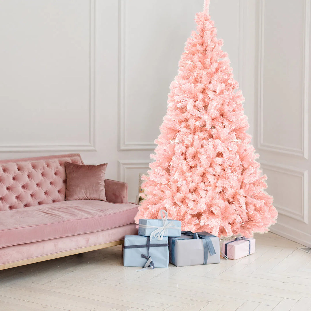 Roze kunstkerstboom op metalen voet