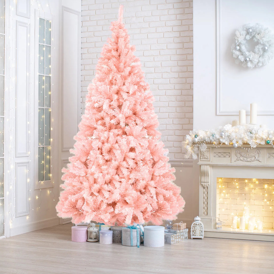 Roze kunstkerstboom op metalen voet