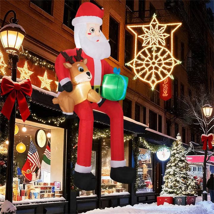 Grote opblaasbare zittende kerstman met rendier