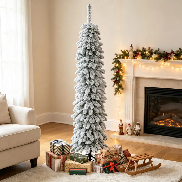 Warmteparadijs Besneeuwde smalle kerstboom 152 cm zonder verlichting