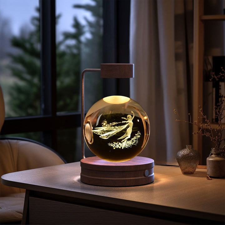 Kristallen bol met 3D gravure op houten voet