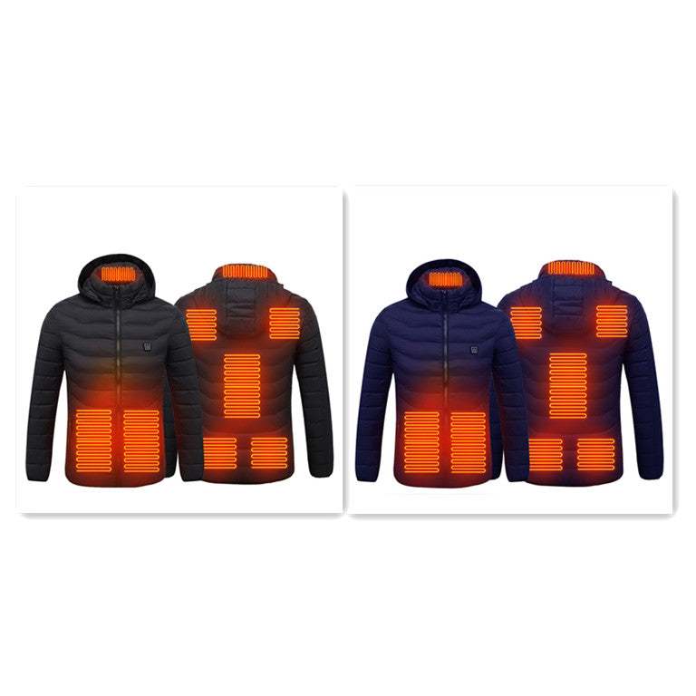 Heren verwarmde jas met 8 zones en capuchon, licht en warm