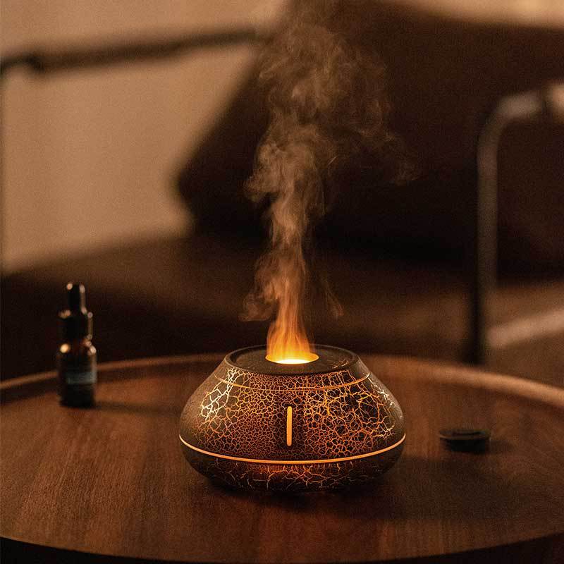 Vlam diffuser met kleurrijk licht en gebarsten ontwerp