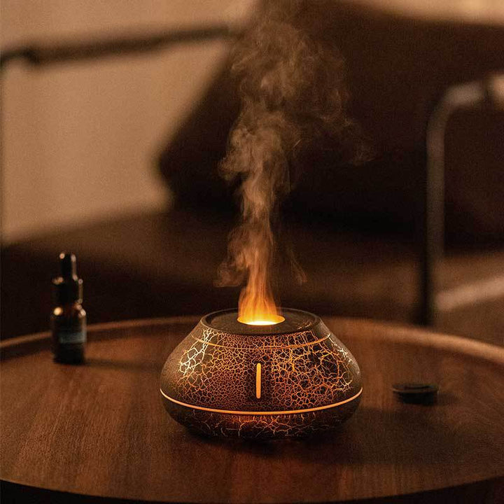 Vlam diffuser met kleurrijk licht en gebarsten ontwerp