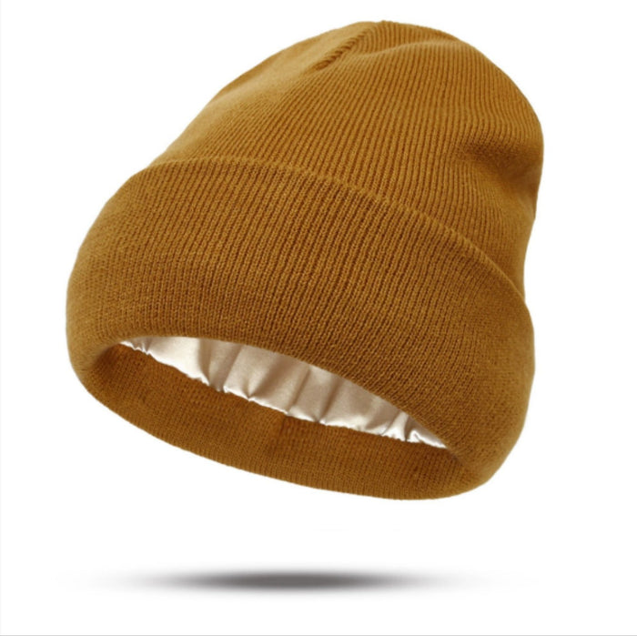 Warmteparadijs Dubbellaagse omslagbeanie met satijn vanbinnen