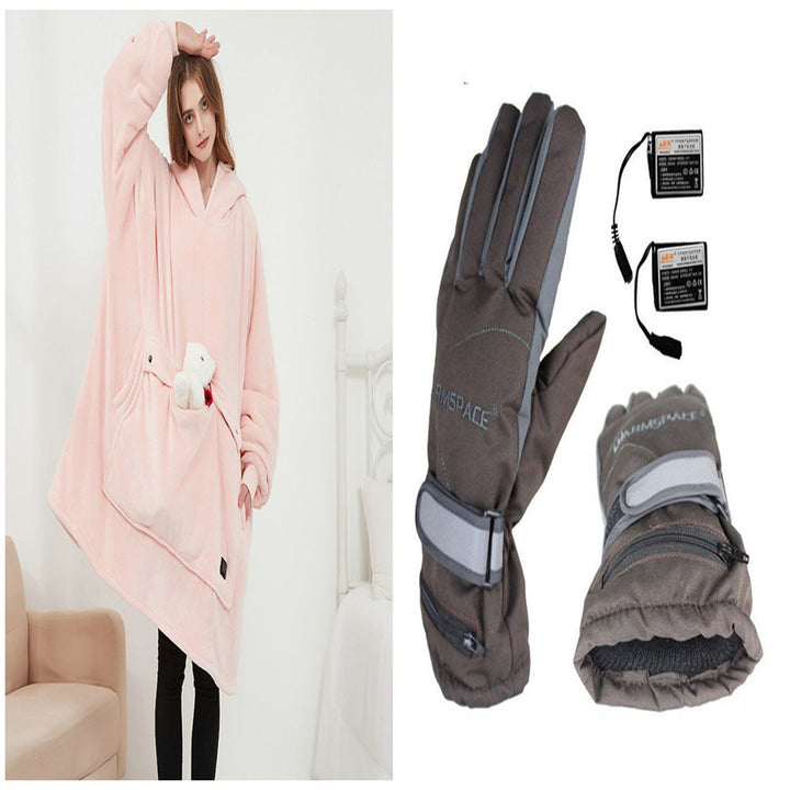 Verwarmde hoodie deken met USB – sherpa met grote warmtezone