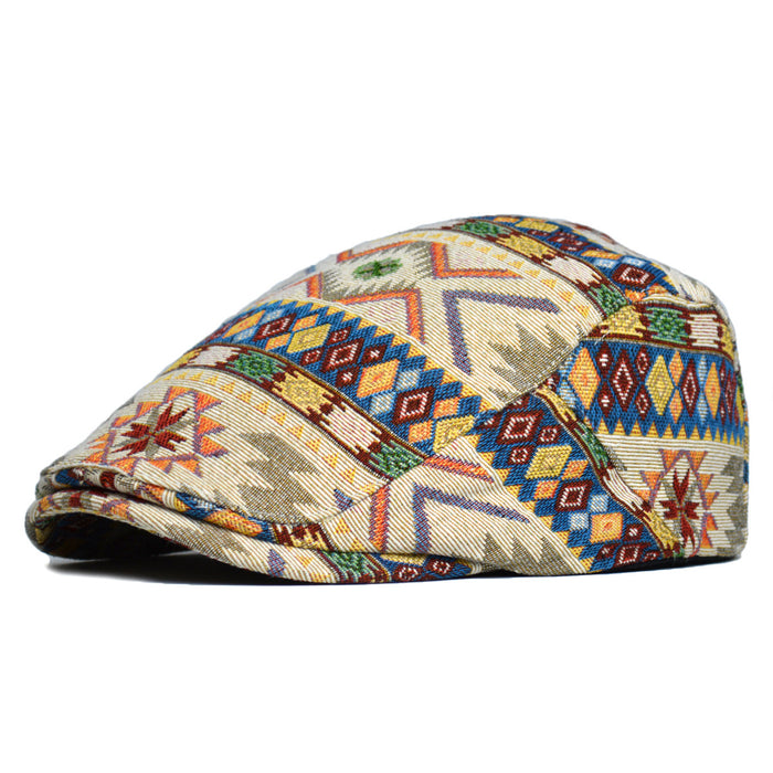 Warmteparadijs Flatcap met kleurrijk etnisch jacquardpatroon