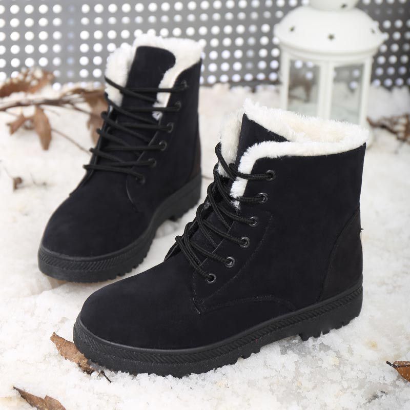 Snowboots dames met warme pluche voering, lage hak in 5 kleuren