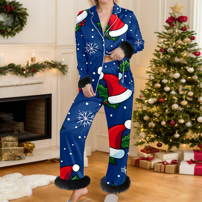 Warmteparadijs Kerstpyjama met knoopjes en manchetten van bont