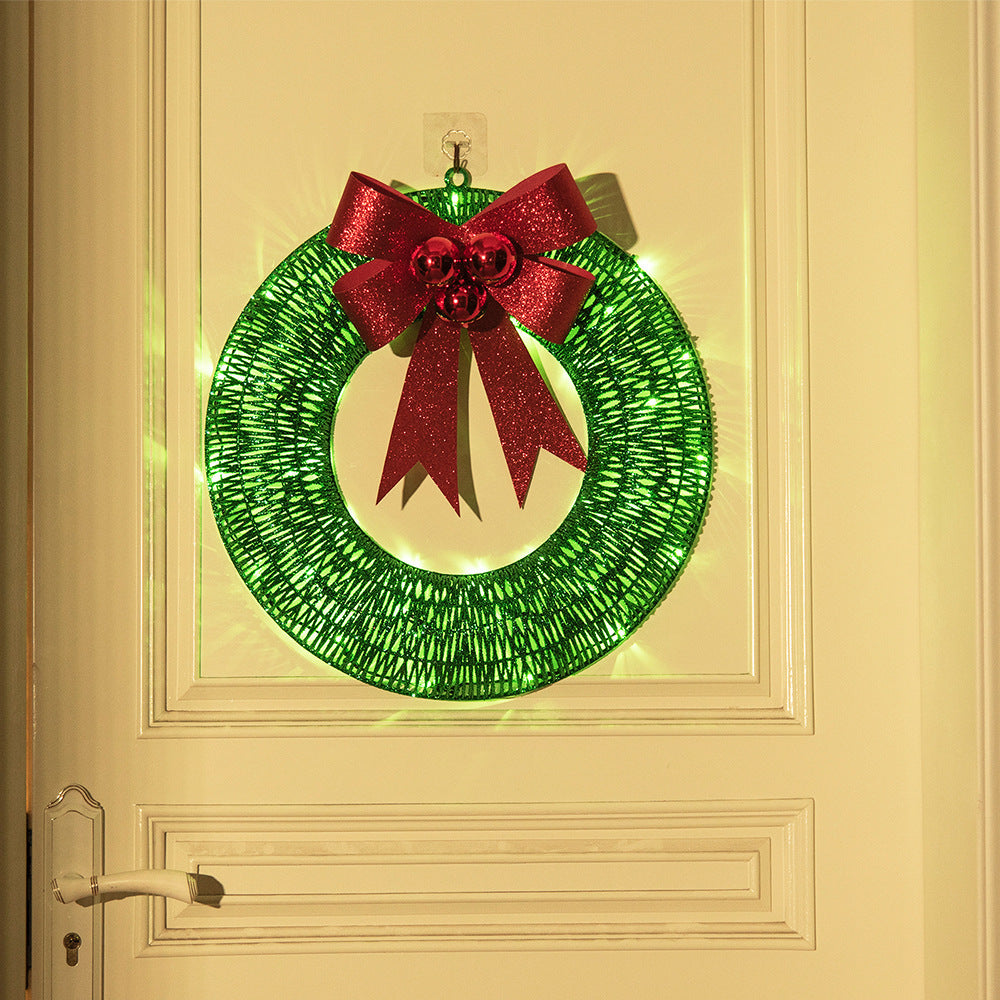 Kerstkrans met verlichting en grote strik, 50 cm – 140 leds