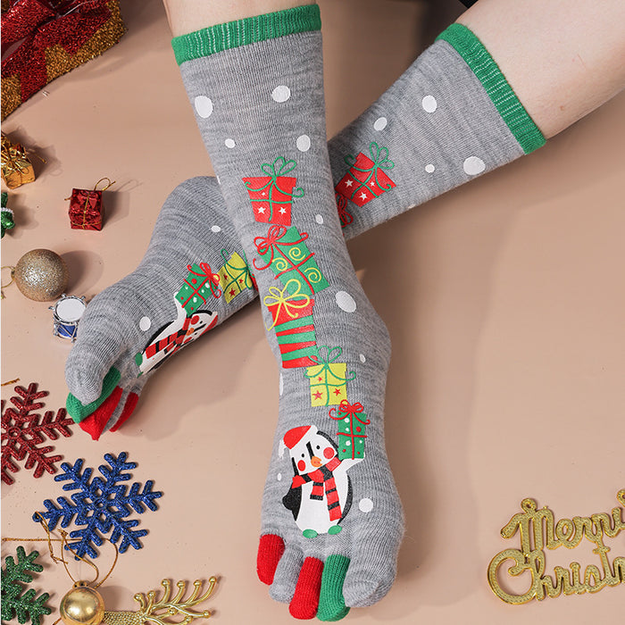 Warmteparadijs Kerst teensokken tot de knie met vrolijke prints