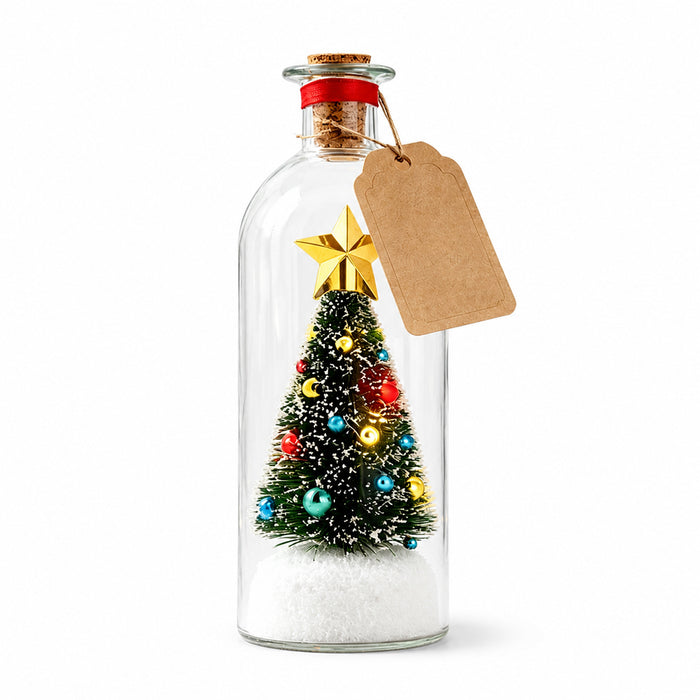 Warmteparadijs Mini kerstboom in een fles met lichtjes en spraakbericht