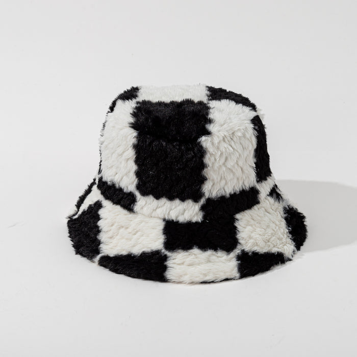 Warmteparadijs Teddy bucket hat met dambordpatroon