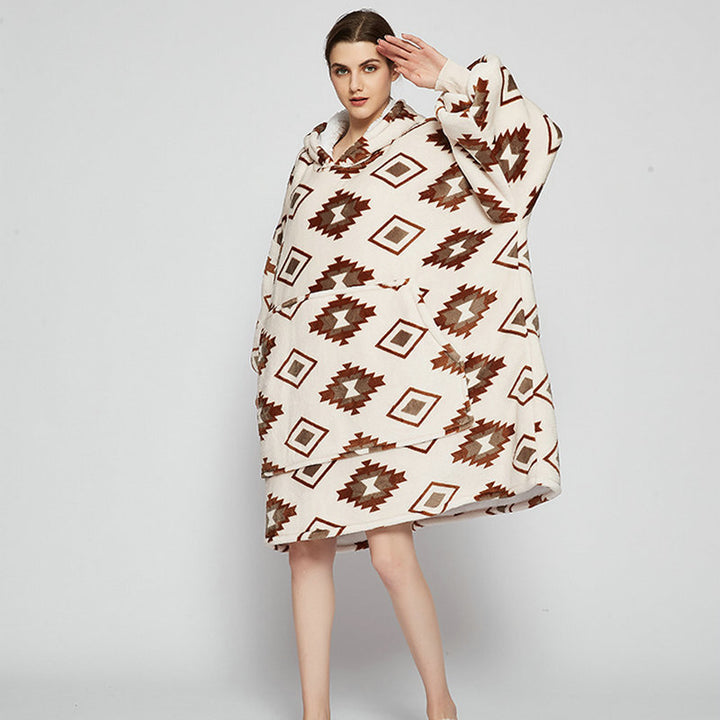 Hoodie deken met vrolijke print, zacht flanel en oversized