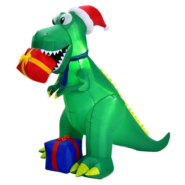 Warmteparadijs Opblaasbare T-rex met kerstmuts en cadeaus