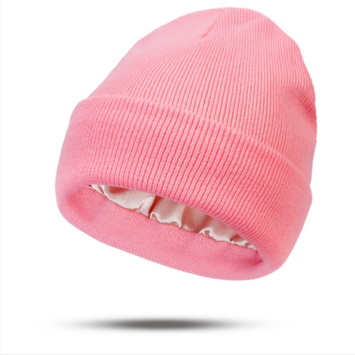 Warmteparadijs Dubbellaagse omslagbeanie met satijn vanbinnen