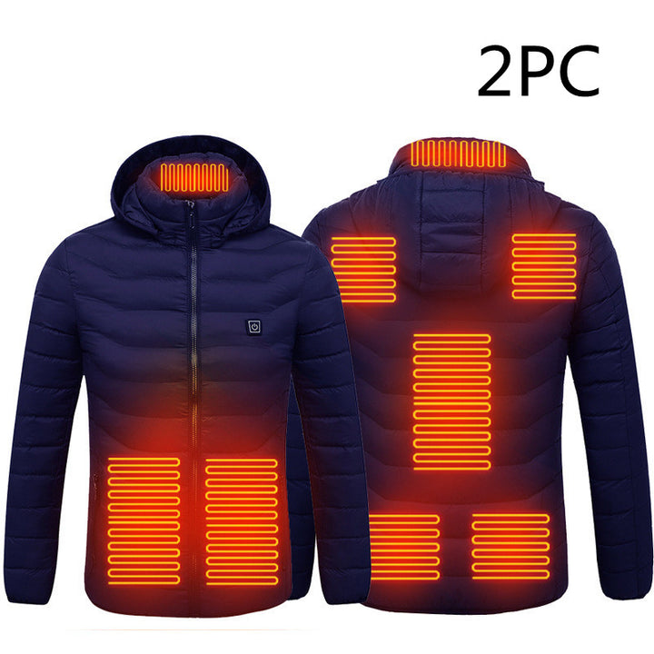 Heren verwarmde jas met 8 zones en capuchon, licht en warm