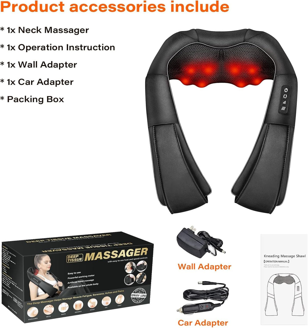 Shiatsu nek- en rugmassage apparaat met warmte en kneedfunctie