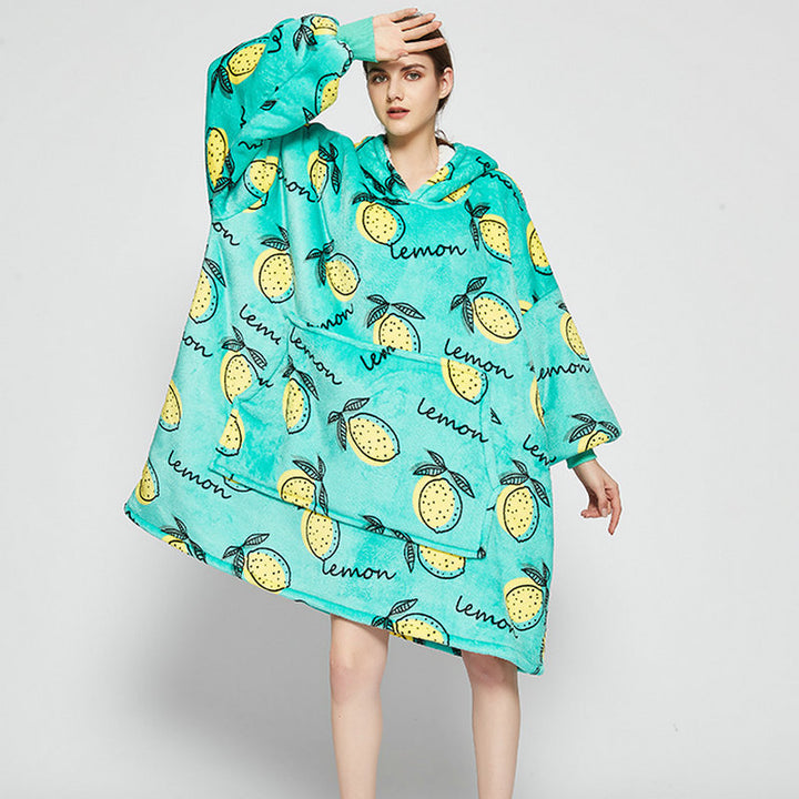 Hoodie deken met vrolijke print, zacht flanel en oversized
