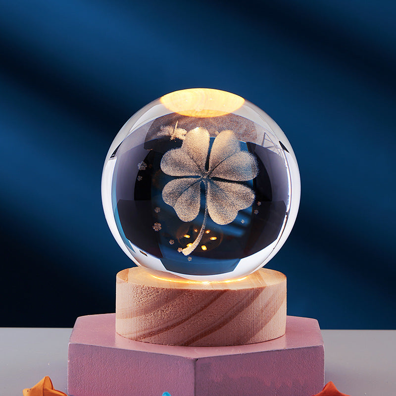 Kristallen bol met 3D-zonnestelsel, los of met lichtgevende voet