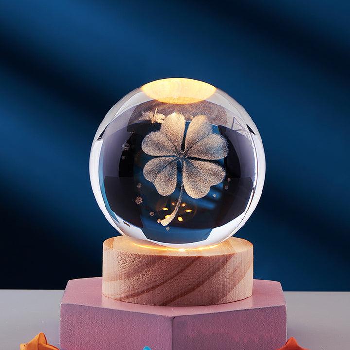 Kristallen bol met 3D-zonnestelsel, los of met lichtgevende voet