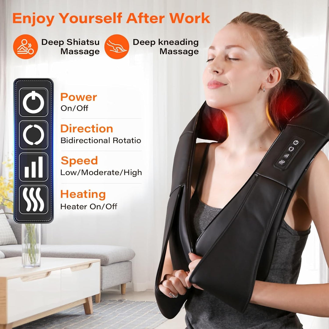 Shiatsu nek- en rugmassage apparaat met warmte en kneedfunctie
