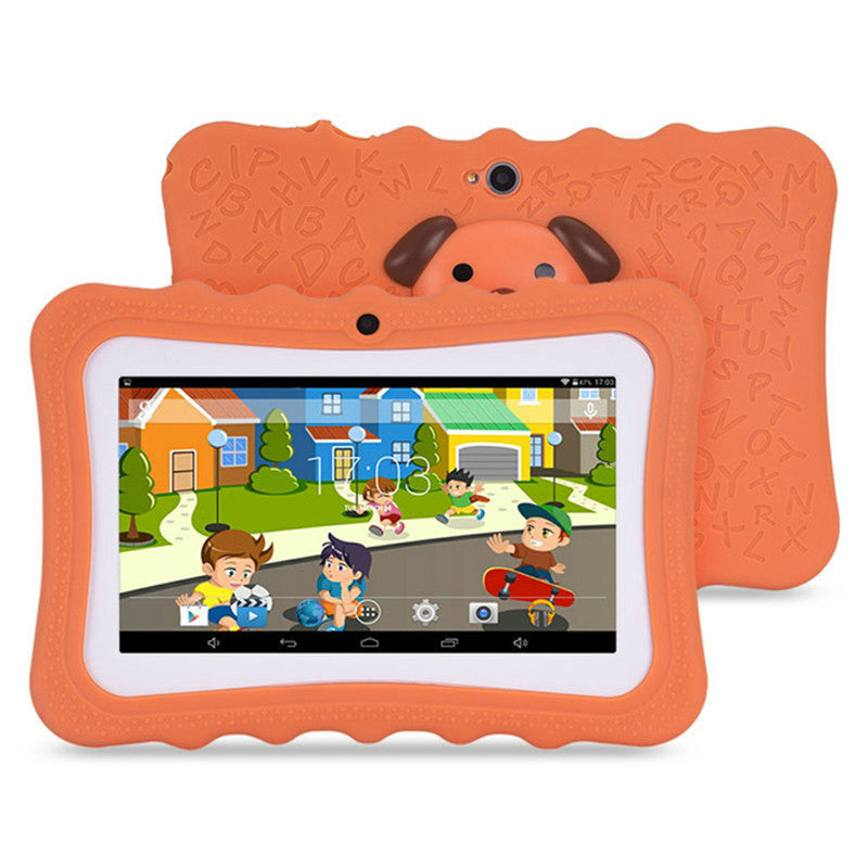 Roze kindertablet in siliconen hoes met standaard