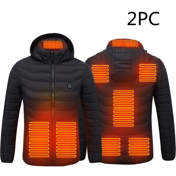 Heren verwarmde jas met 8 zones en capuchon, licht en warm
