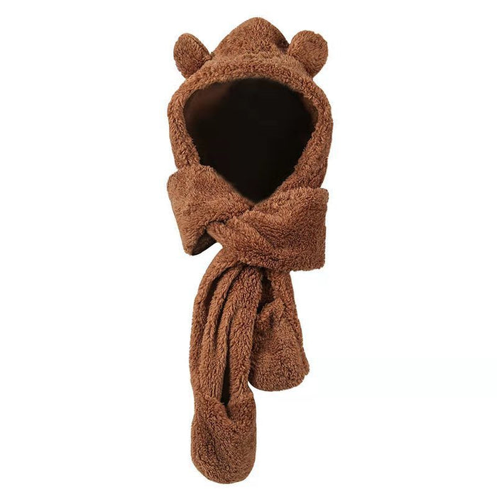 Warmteparadijs Teddy capuchon met berenoortjes, sjaal en wanten